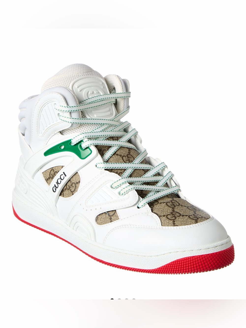 Gucci  White & Red High-Top Sneaker with GG Canvas
